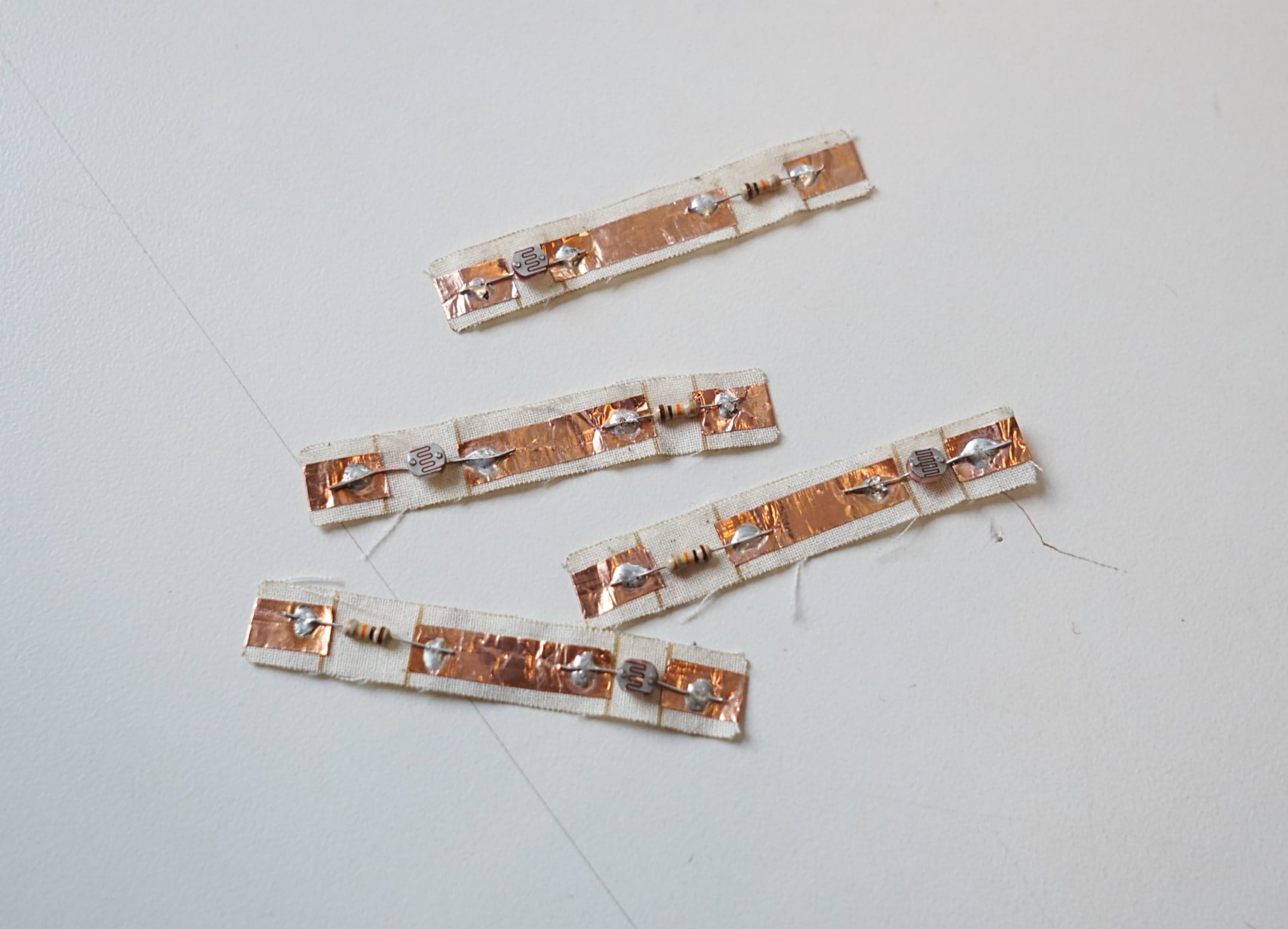 Components soldered onto patches